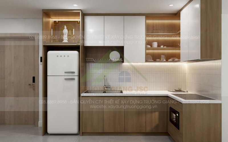 Tủ bếp hiện đại được thi công khá đơn giản