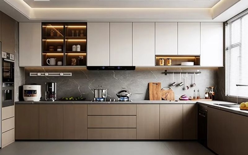 Ván gỗ MDF với thiết kế tủ bếp hiện đại