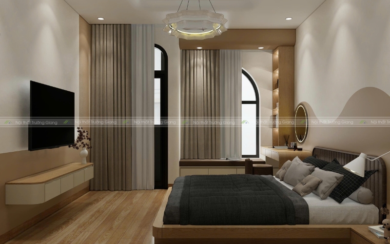 Gỗ cao cấp là vật liệu không thể thiếu khi thi công phòng ngủ chung cư