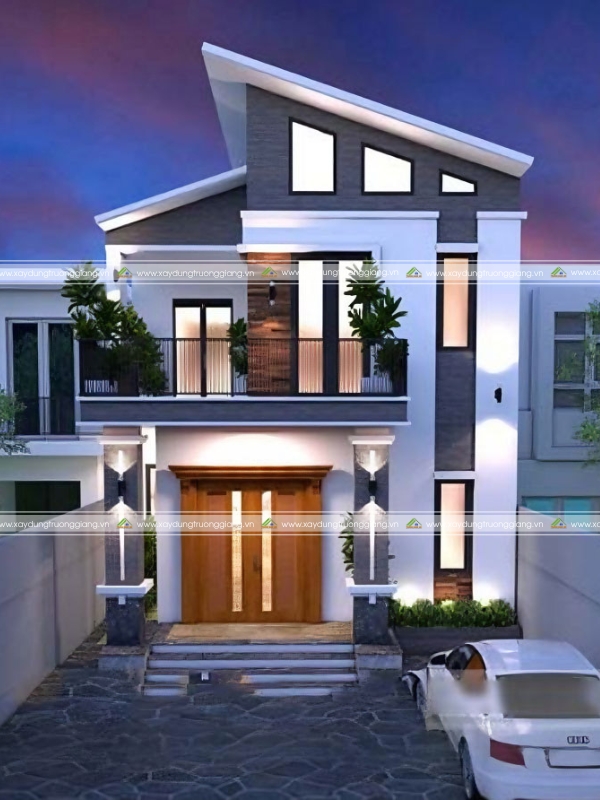 Mẫu nhà 2 tầng mái lệch được ưa chuộng 2026