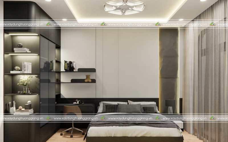 Nội thất phòng ngủ chung cư tone đen sang trọng