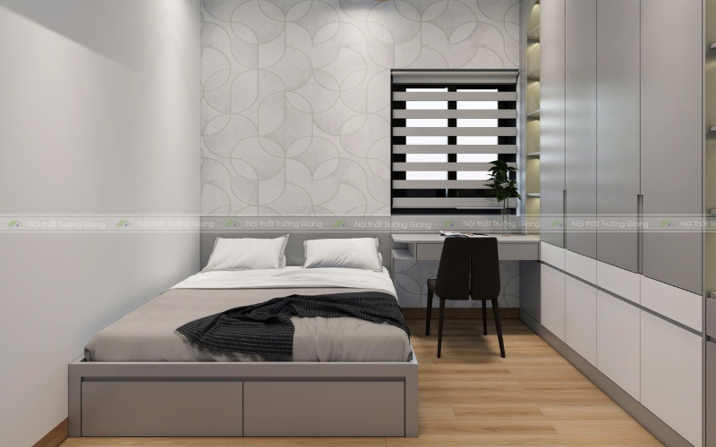 Phòng ngủ đơn giản với góc làm việc nhỏ