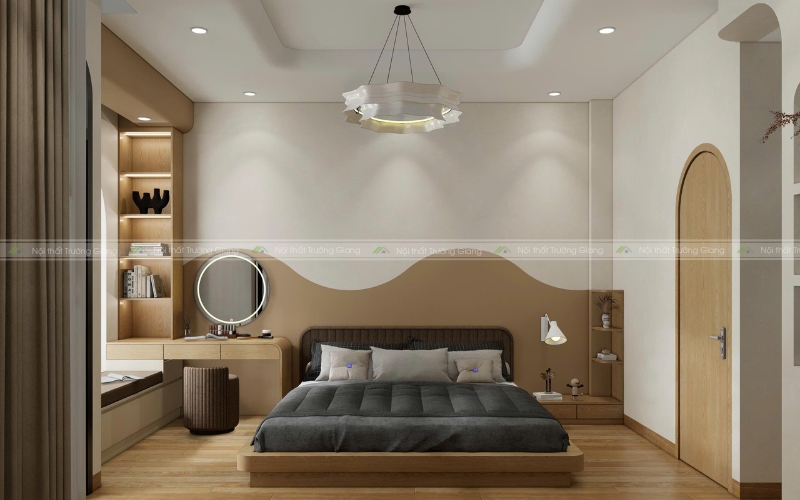 Phòng ngủ lớn với nội thất gỗ ấn tượng