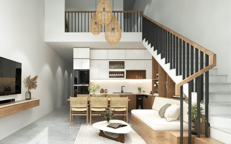 Sofa nhỏ là ý tưởng trang trí tiết kiệm diện tích cho nhà ống 5m