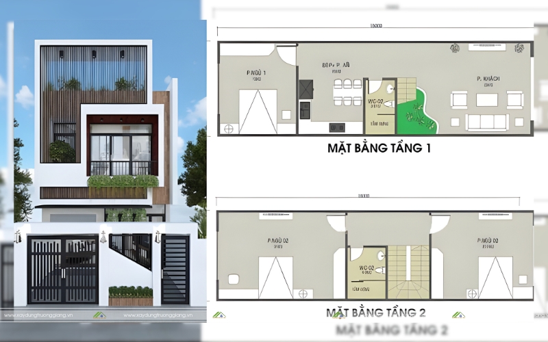 Bản vẽ nhà phố 2 tầng hiện đại với mặt tiền 5m