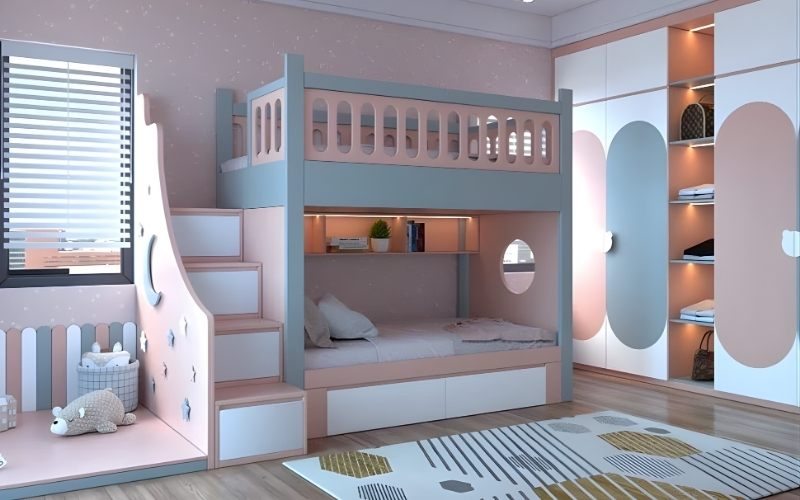 Giải pháp giường tầng trong thiết kế phòng ngủ cho bé gái