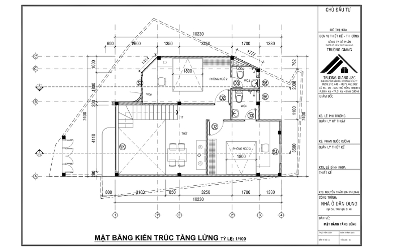 Bản vẽ chi tiết tầng lửng của nhà 2 tầng 