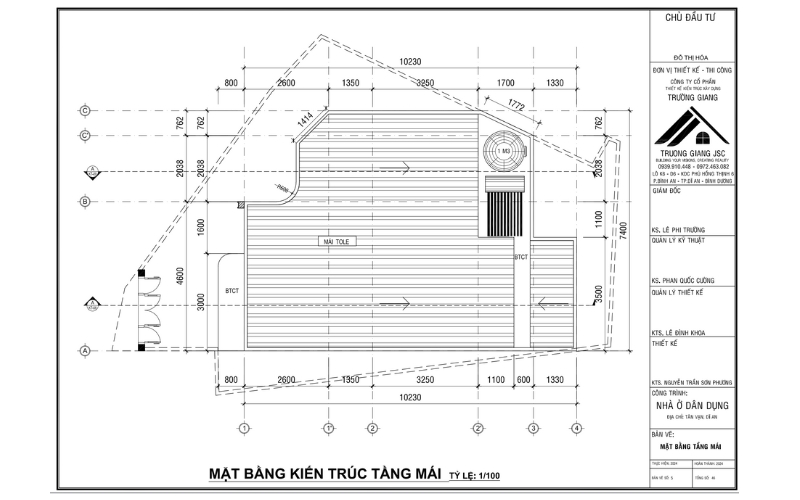 Bản vẽ kết cấu hệ mái của nhà 2 tầng 5x16