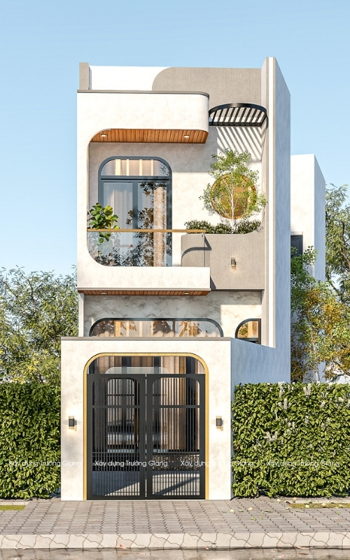 Xây nhà phố 2 tầng với mặt tiền ấn tượng