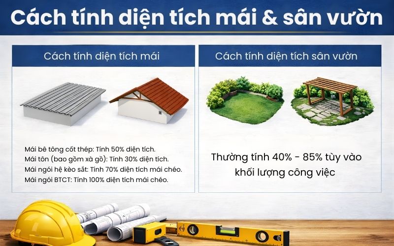 Cách tính diện tích mái & sân vườn