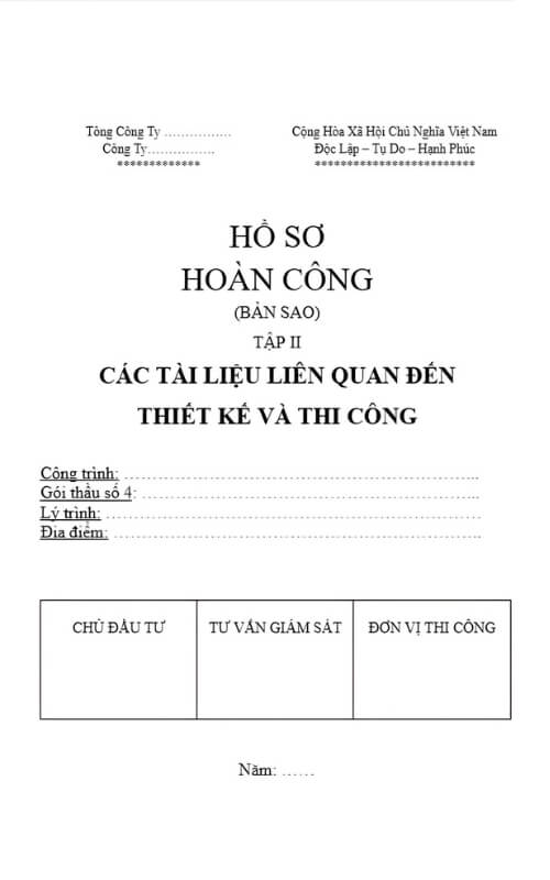 Mẫu hồ sơ hoàn công