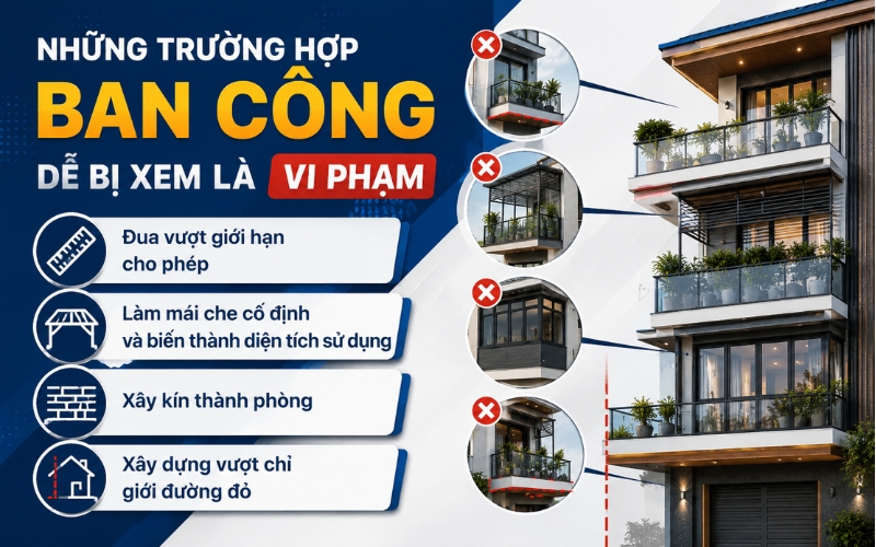 Một số trường hợp xây dựng ban công dính vi phạm